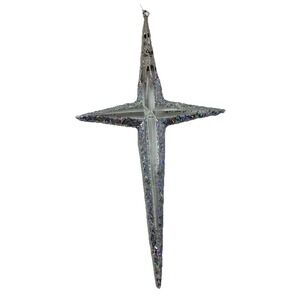 8 Vintage Pointed Star / Cross Acrylic Clear Glittered Ornaments Ornate **Rare**